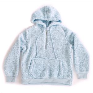Vintage Zip Baby Light Blue Soft Fuzzy Sherpa Hoodie / Hooded Sweatshirt-Large